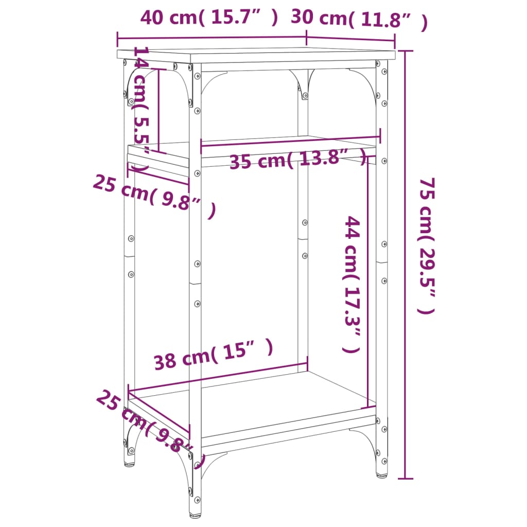 sidebord 40x30x75 cm konstrueret træ røget egetræsfarve