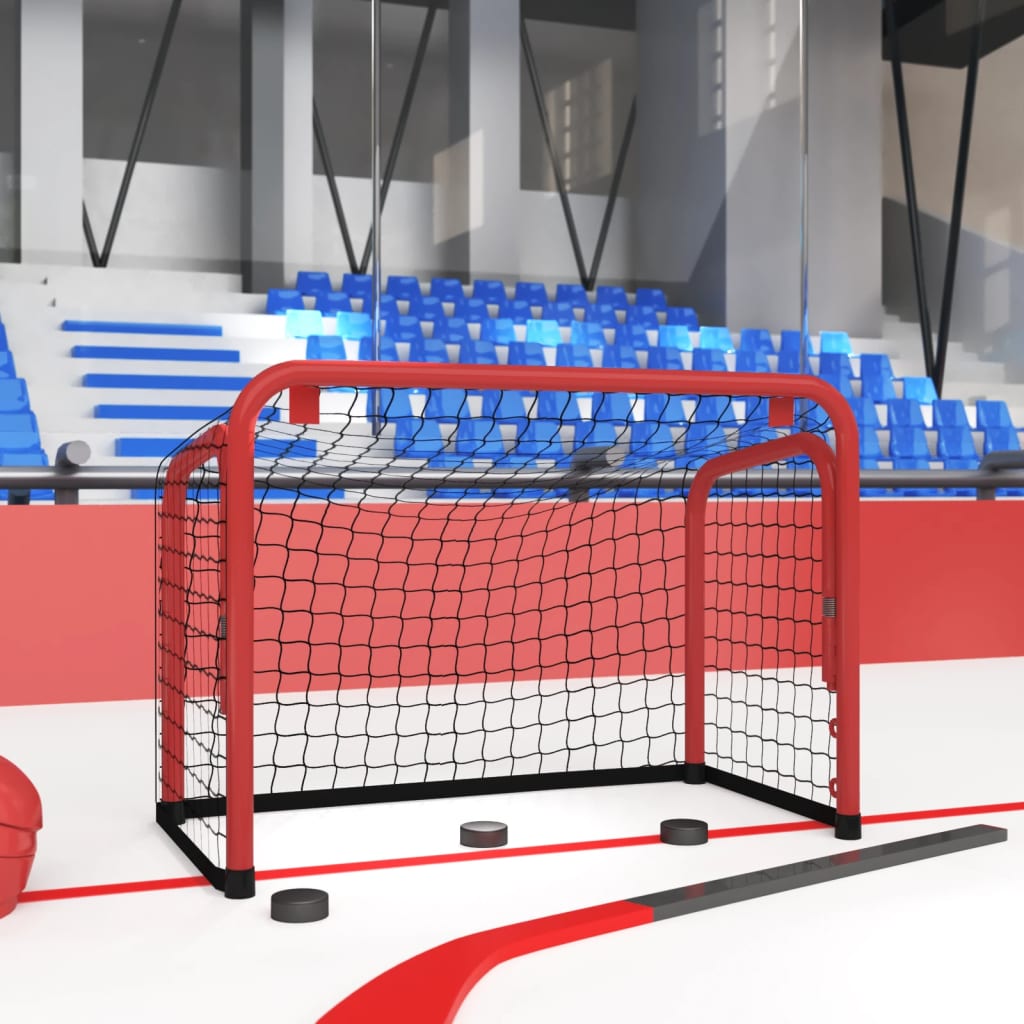 hockeymål med net 68x32x47 cm stål og polyester rød og sort billede