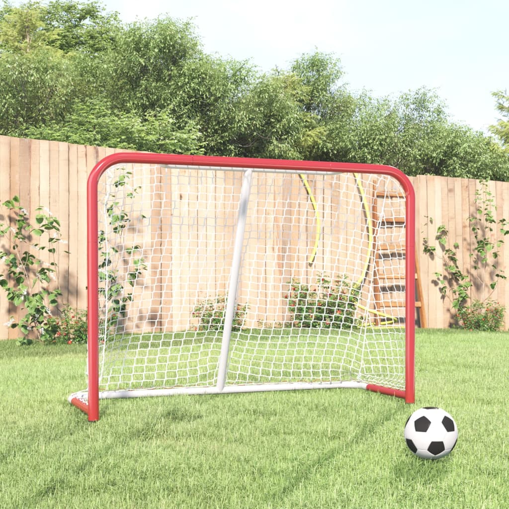 hockeymål med net 153x60x118 cm stål og polyester rød og hvid billede