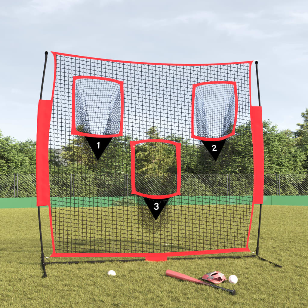 bærbart baseballnet 183x105x183 cm polyester sort og rød billede