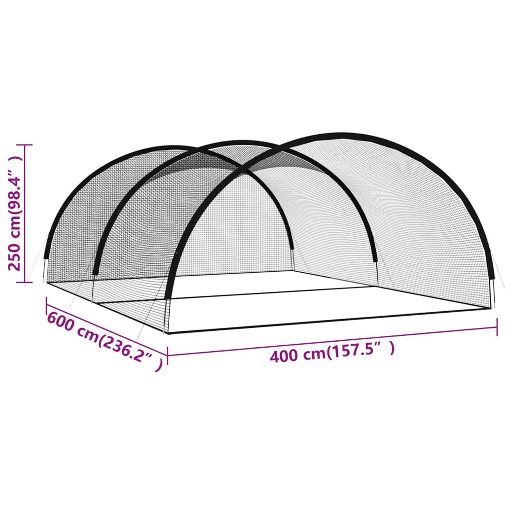 batting cage net til baseball 600x400x250 cm polyester sort