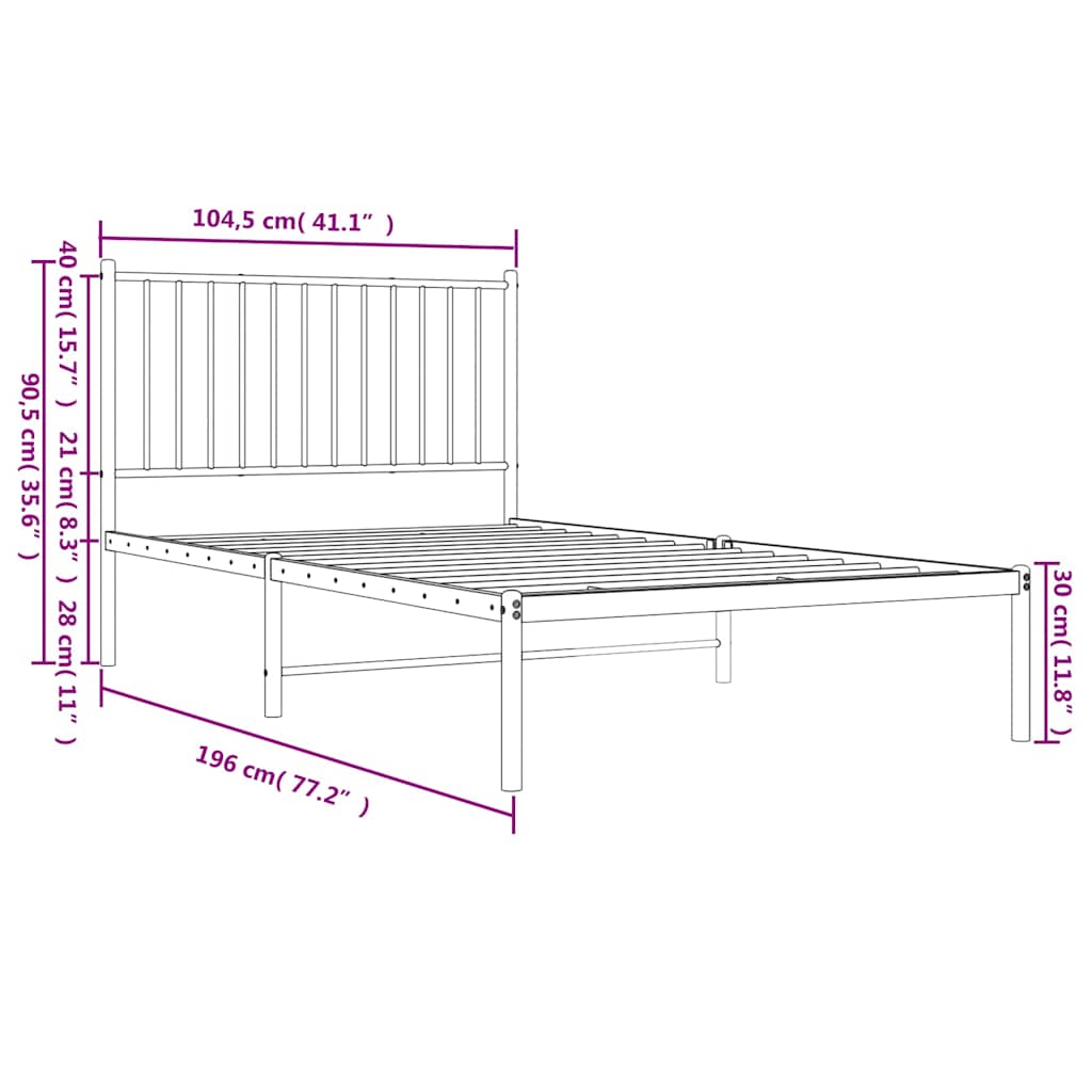 sengeramme med sengegavl 100x190 cm metal sort