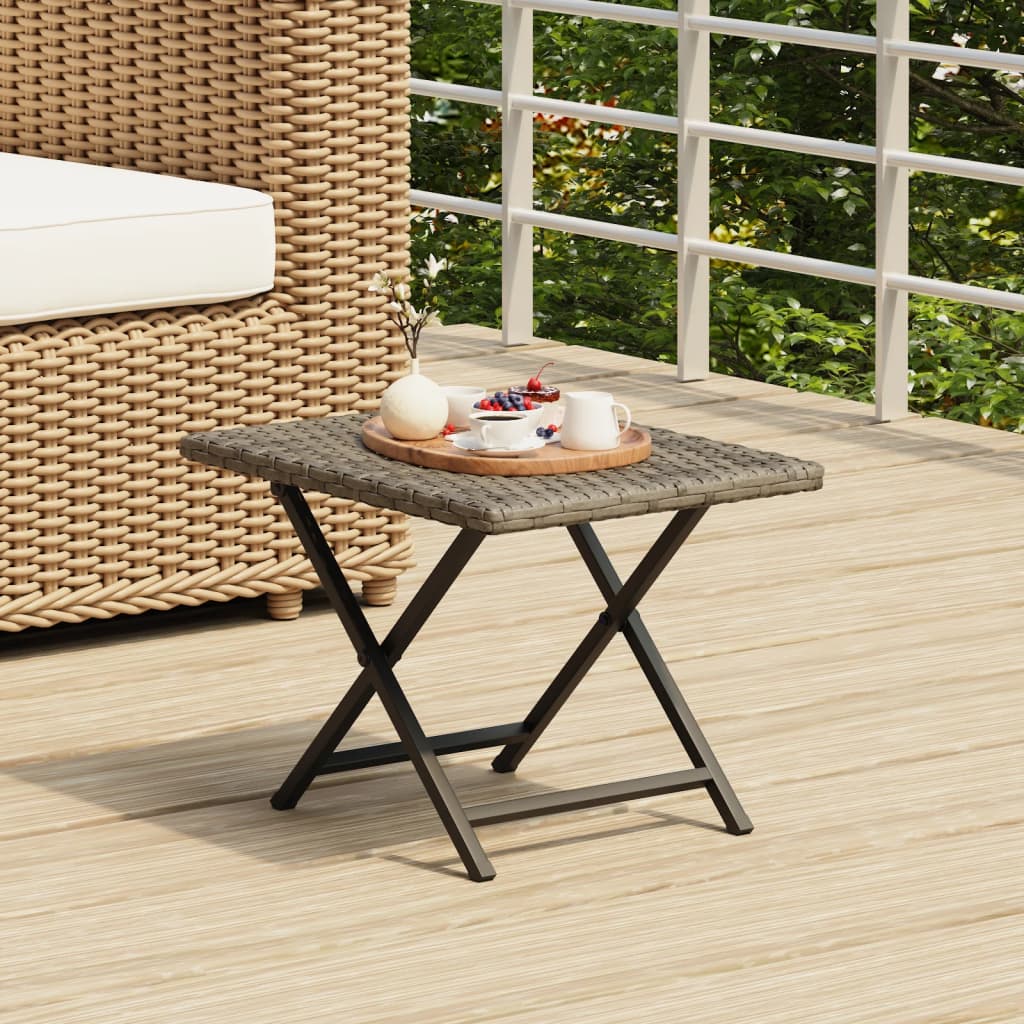 foldbart bord 45x35x32 cm polyrattan grå billede