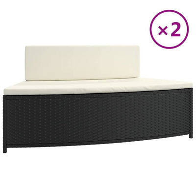 spabænke med hynder 2 stk. polyrattan sort