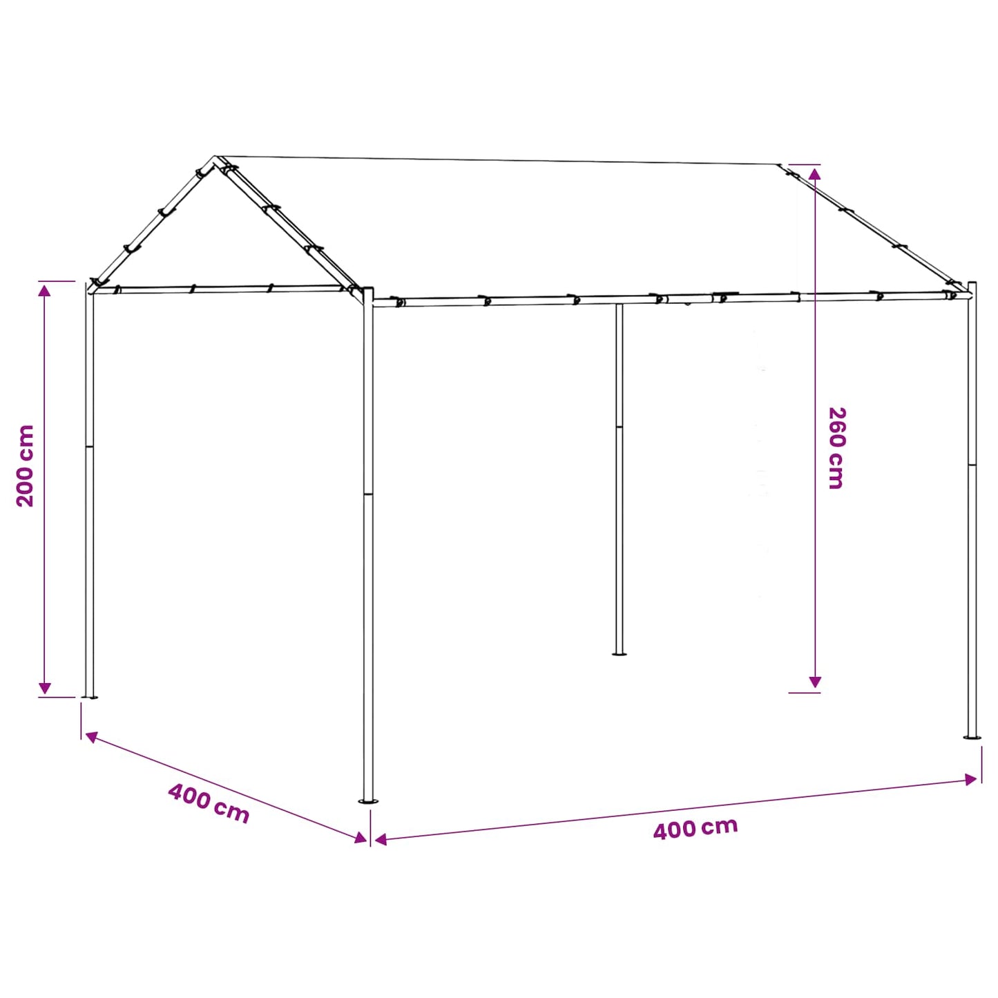 Pavillon 4 x 4 x 2,6 m Hvid Stål og Polyester 180 gsm