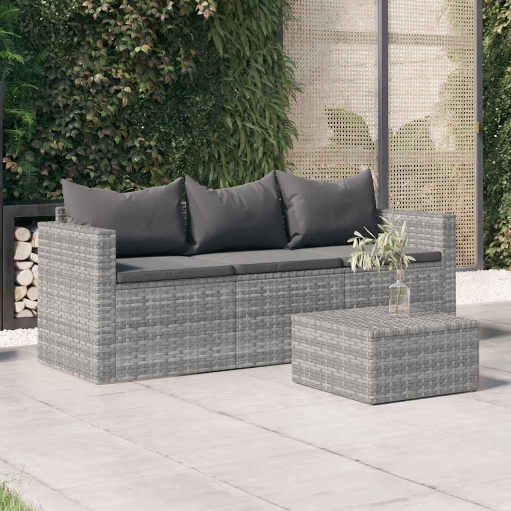 3-personers havesofa med hynder polyrattan grå billede
