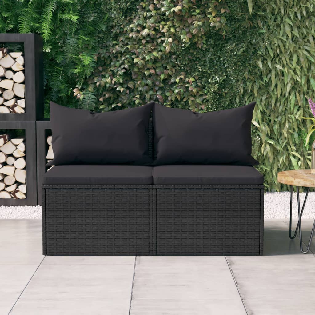 midtermoduler til havesofa 2 stk. med hynder polyrattan sort billede