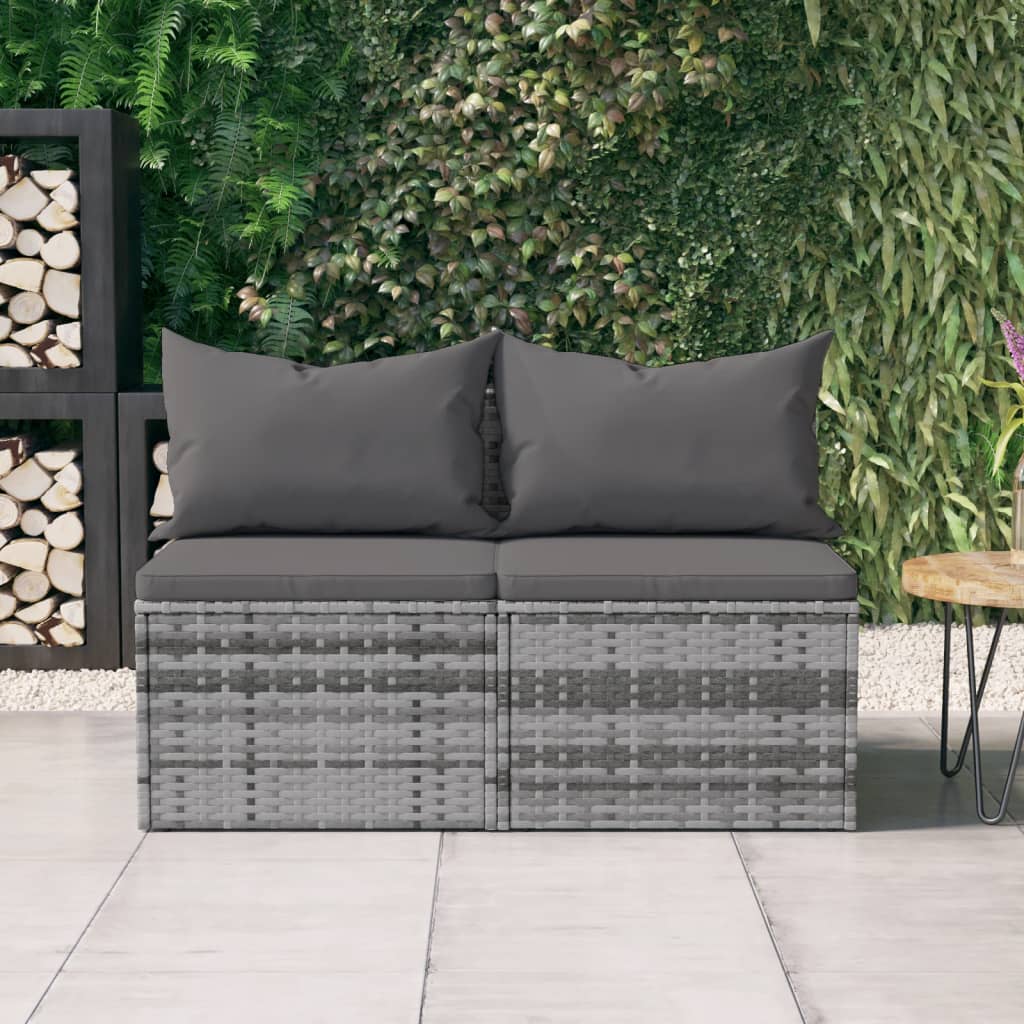 midtermoduler til havesofa 2 stk. med hynder polyrattan grå billede