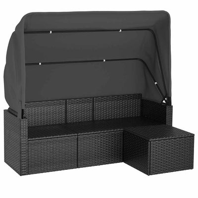 3-personers havesofa med tag og fodskammel polyrattan sort