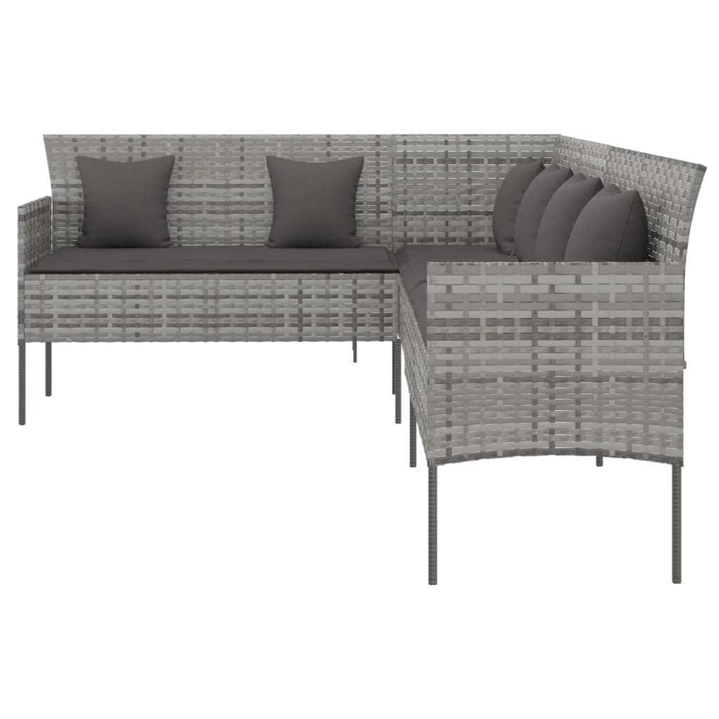 L-formet havesofa med hynder polyrattan grå