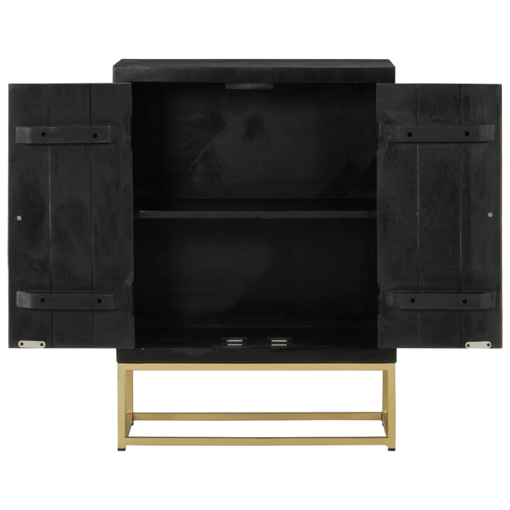 skænk med 2 låger 55x30x75 cm massivt genbrugstræ sort og guld