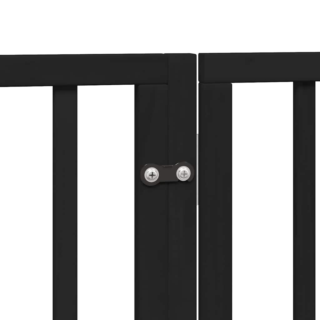 hundelåge med dør 4 paneler 300 cm foldbar poppeltræ sort