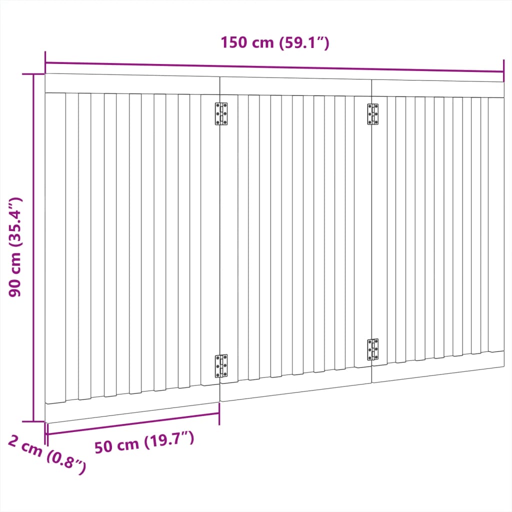 hundelåge 3 paneler 150 cm foldbar poppeltræ hvid
