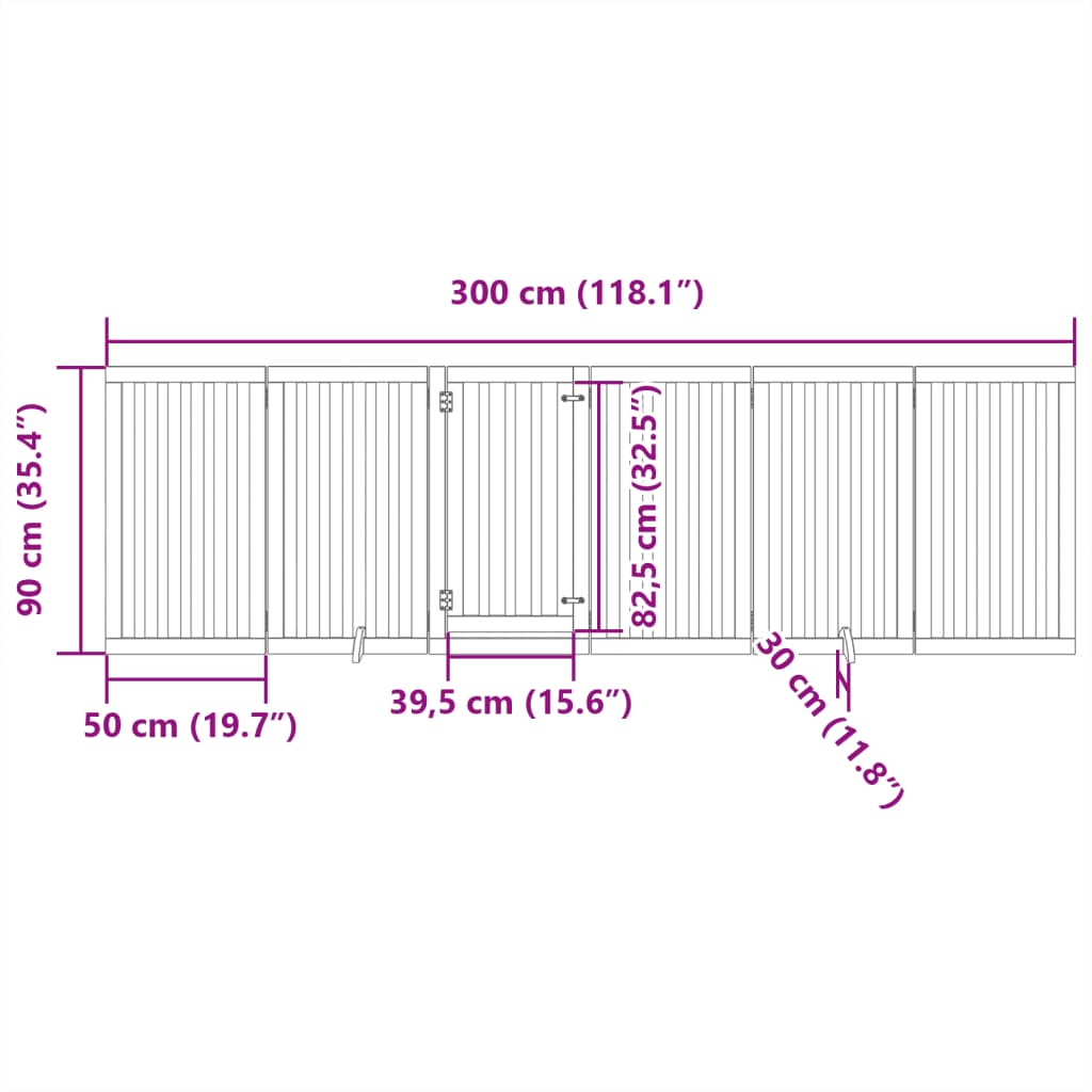 hundelåge med dør 6 paneler 300 cm foldbar poppeltræ hvid
