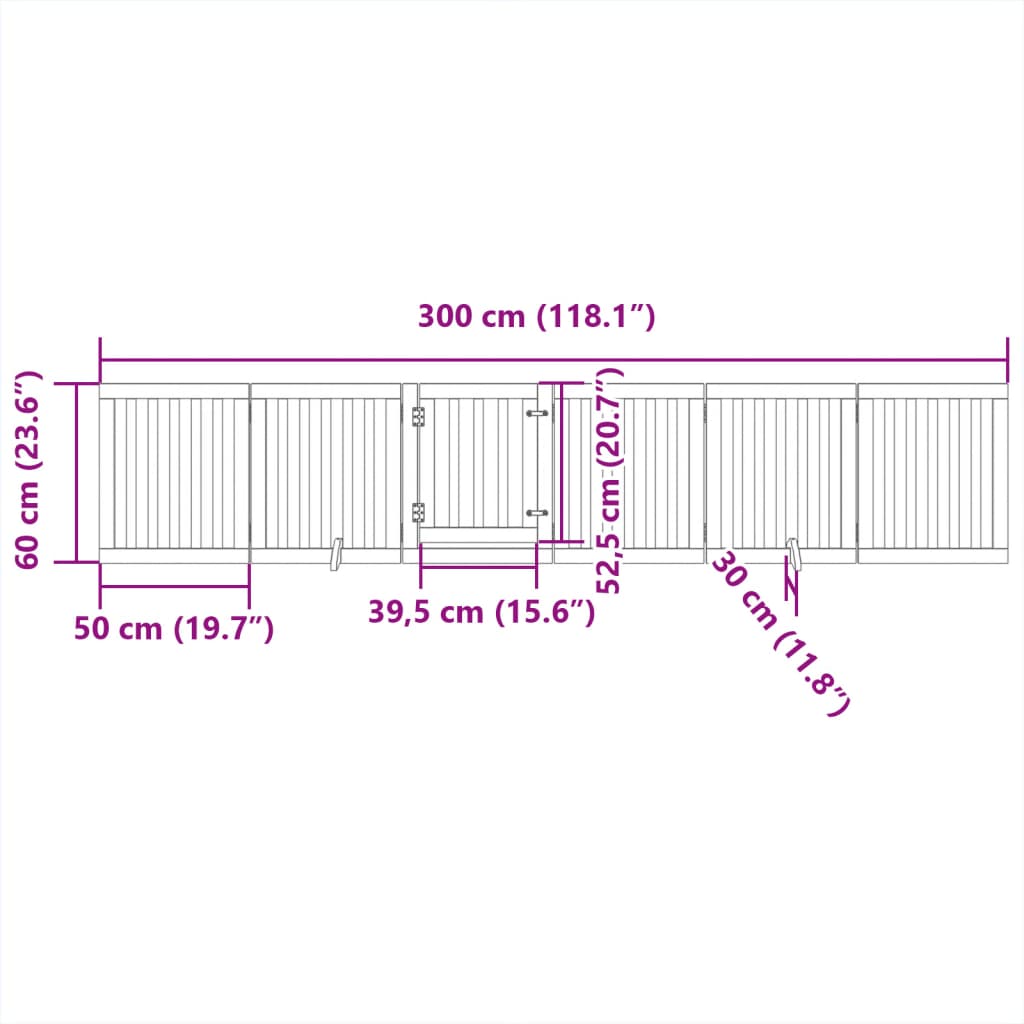 hundelåge med dør 6 paneler 300 cm foldbar poppeltræ sort