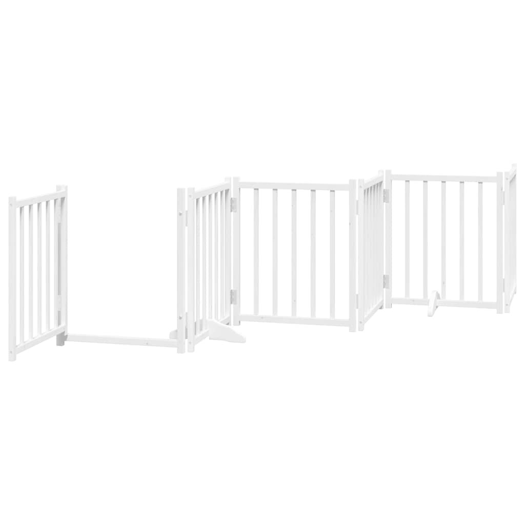 hundelåge m. dør 6 paneler 300 cm foldbar massivt gran hvid