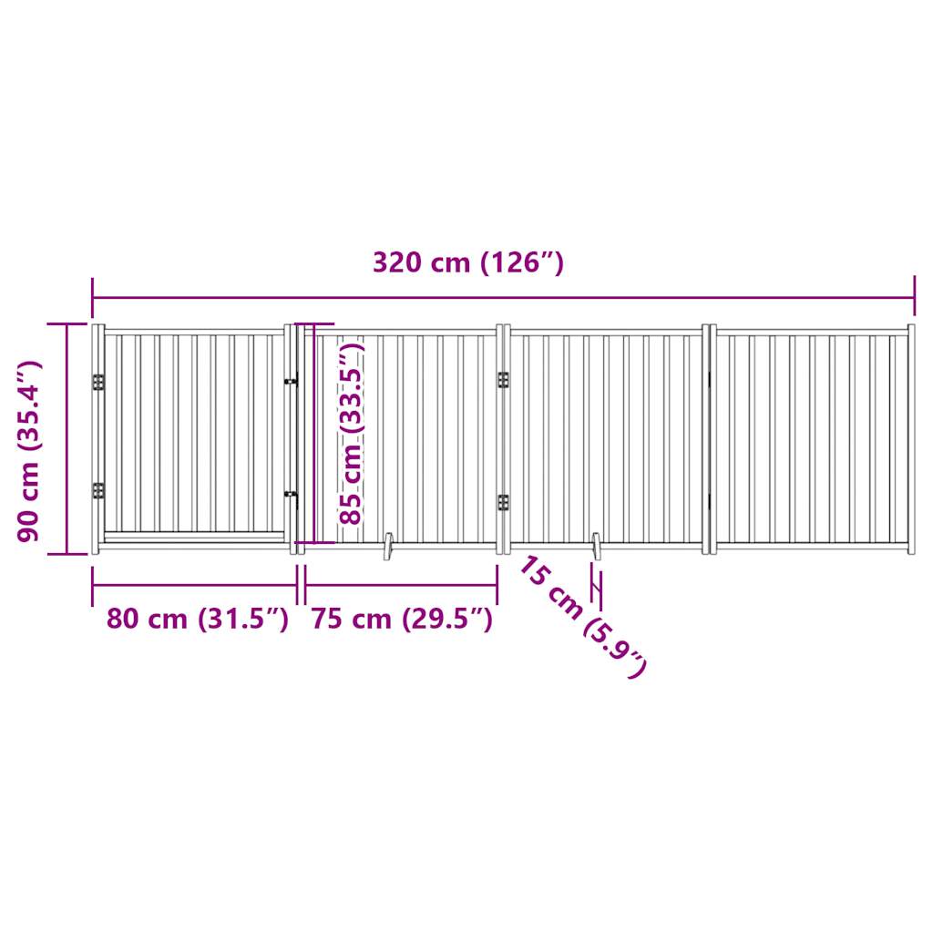 hundelåge m. dør 4 paneler 320 cm foldbar massivt gran hvid