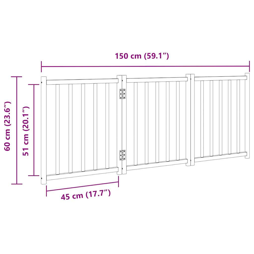 hundelåge 3 paneler 150 cm foldbar massivt gran sort