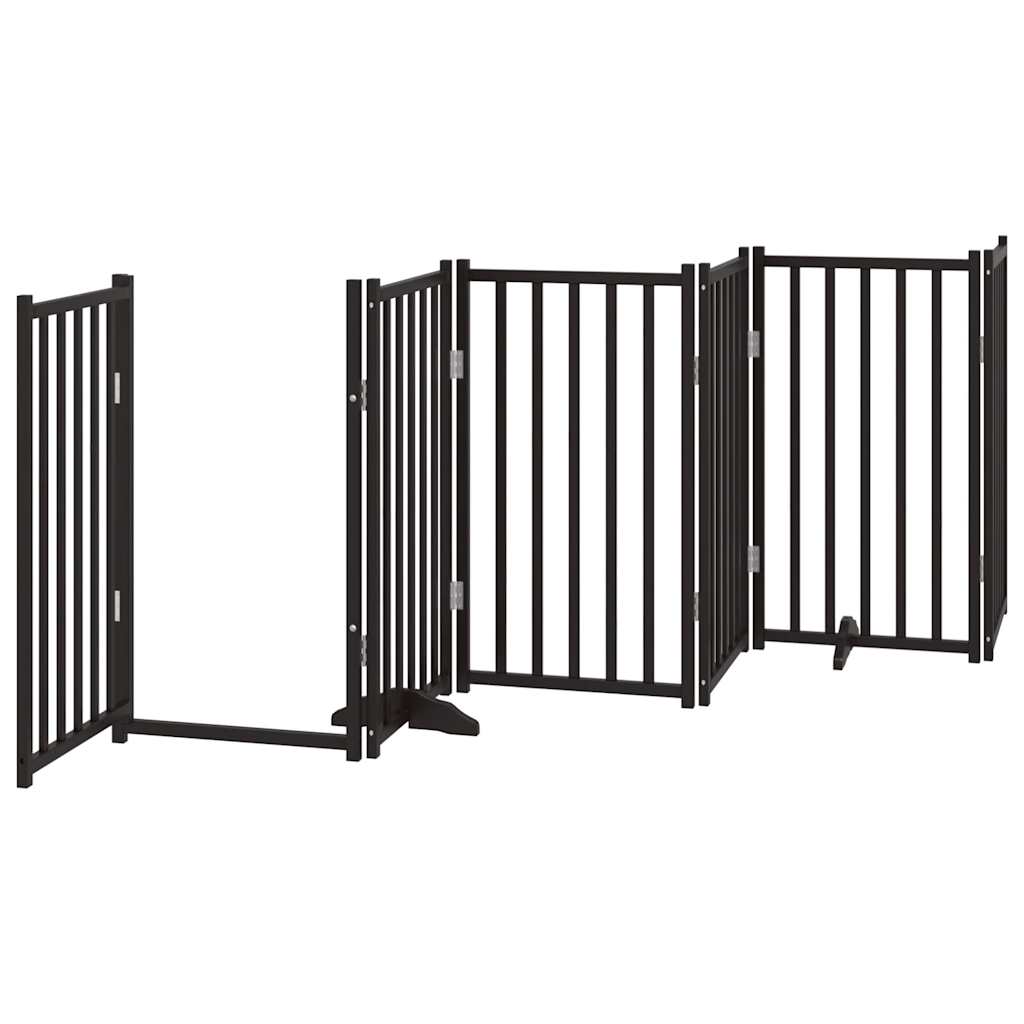 hundelåge m. dør 6 paneler 300 cm foldbar massivt gran sort
