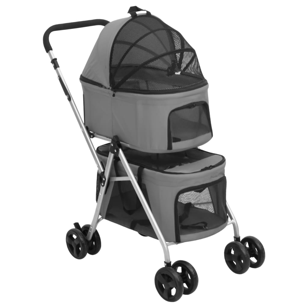 dobbelt hundeklapvogn foldbar 83x48x97 cm oxfordstof grå billede