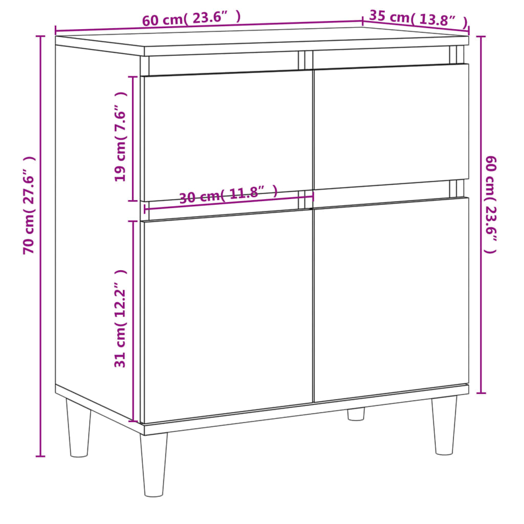 skænk 60x35x70 cm konstrueret træ røget egetræsfarve