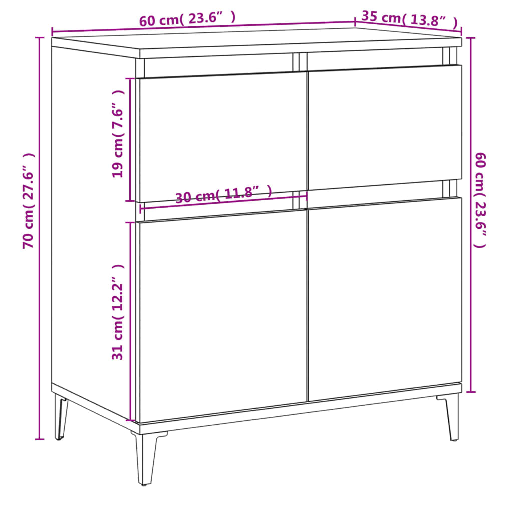 skænk 60x35x70 cm konstrueret træ røget egetræsfarve