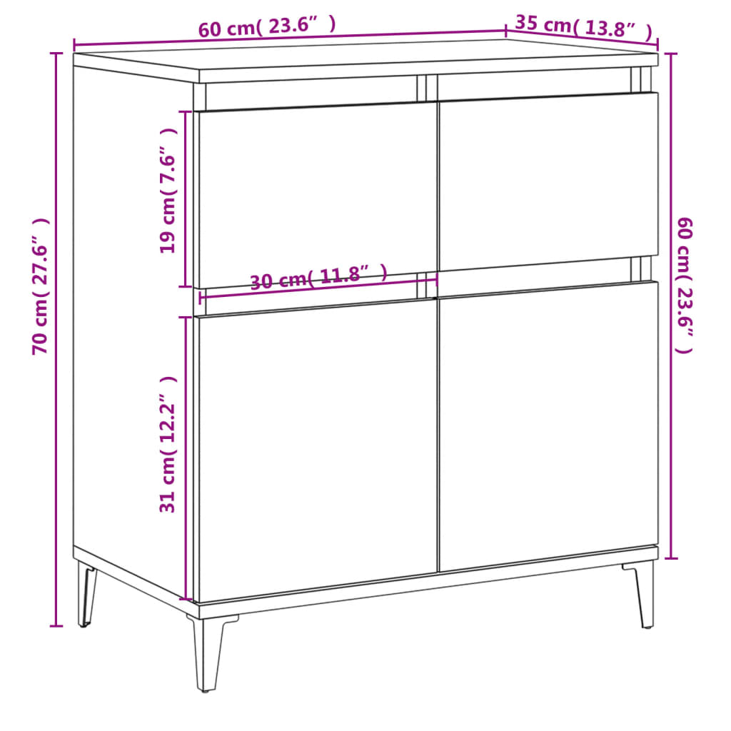 skænk 60x35x70 cm konstrueret træ grå sonoma-eg