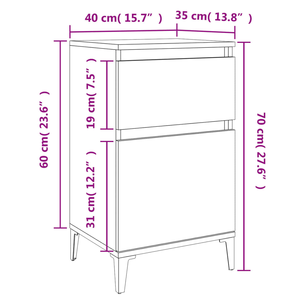 sengeborde 2 stk. 40x35x70 cm hvid