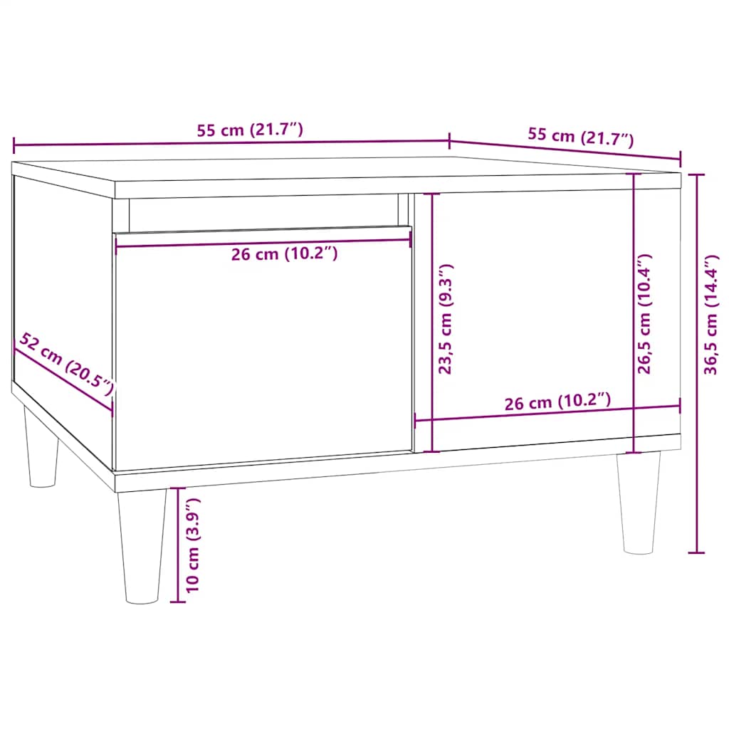sofabord 55x55x36,5 cm konstrueret træ røget egetræsfarve