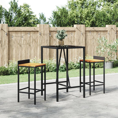 barbord med glasplade 70x70x110 cm polyrattan sort