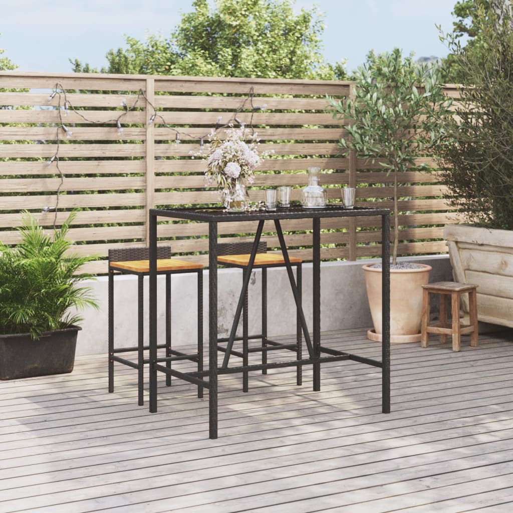 barbord med glasplade 110x70x110 cm polyrattan sort