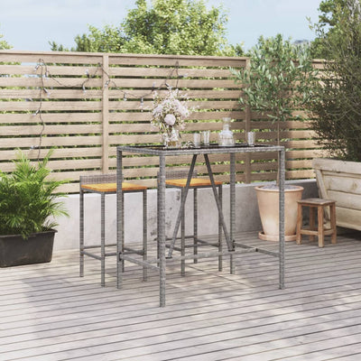 barbord med glasplade 110x70x110 cm polyrattan grå