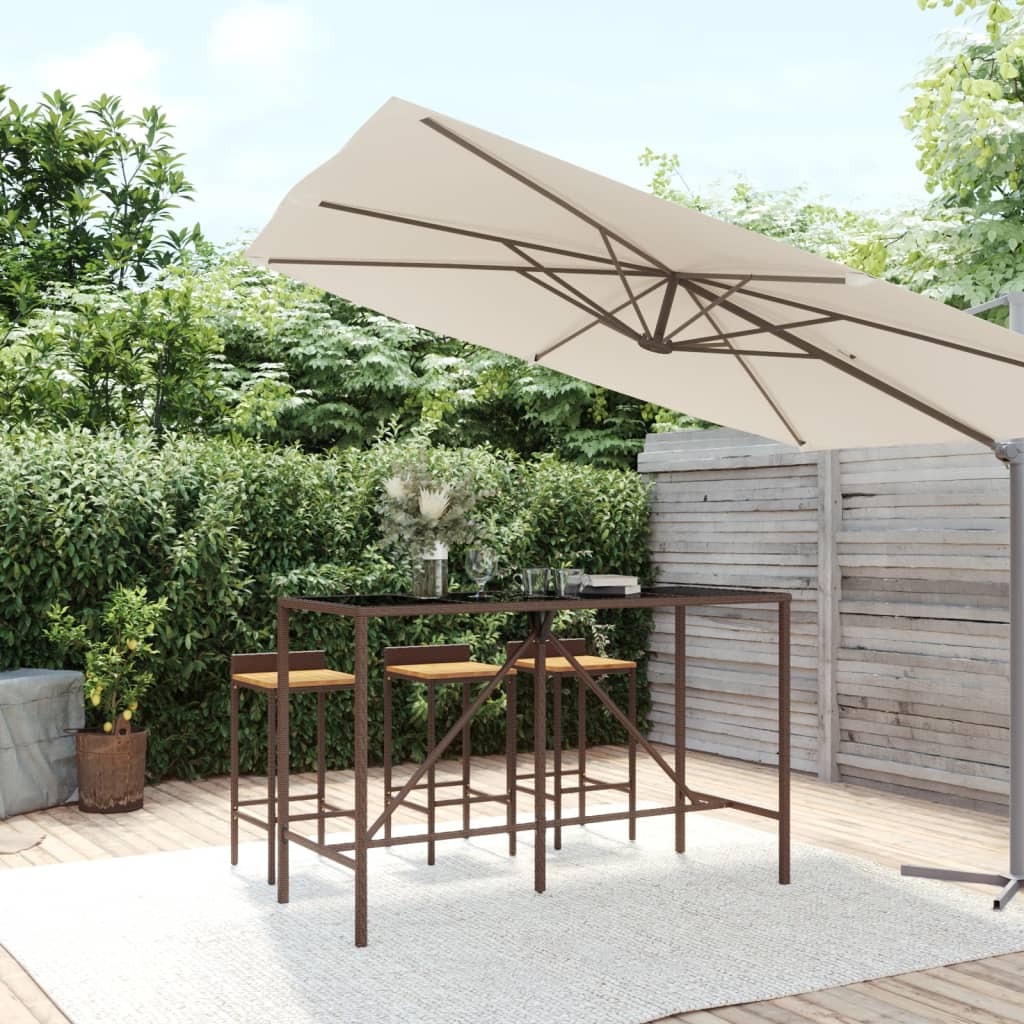 barbord med glasplade 180x70x110 cm polyrattan brun billede