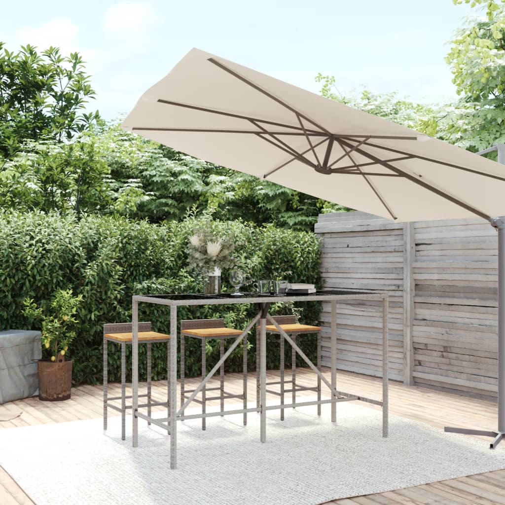 barbord med glasplade 180x70x110 cm polyrattan grå billede