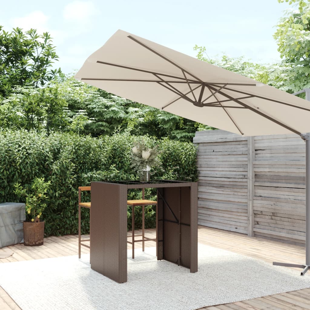 barbord med glasplade 105x80x110 cm polyrattan brun billede