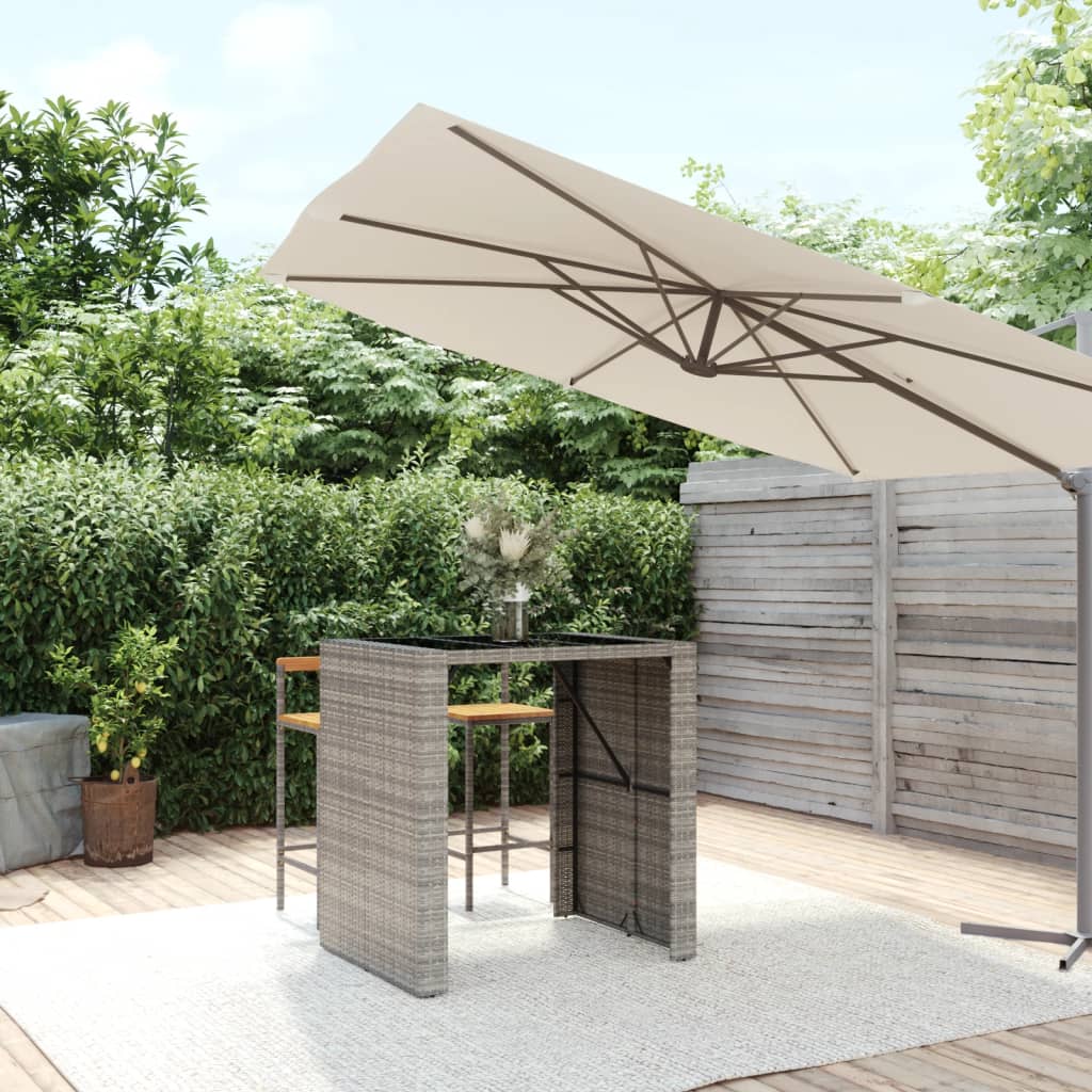 barbord med glasplade 105x80x110 cm polyrattan grå billede