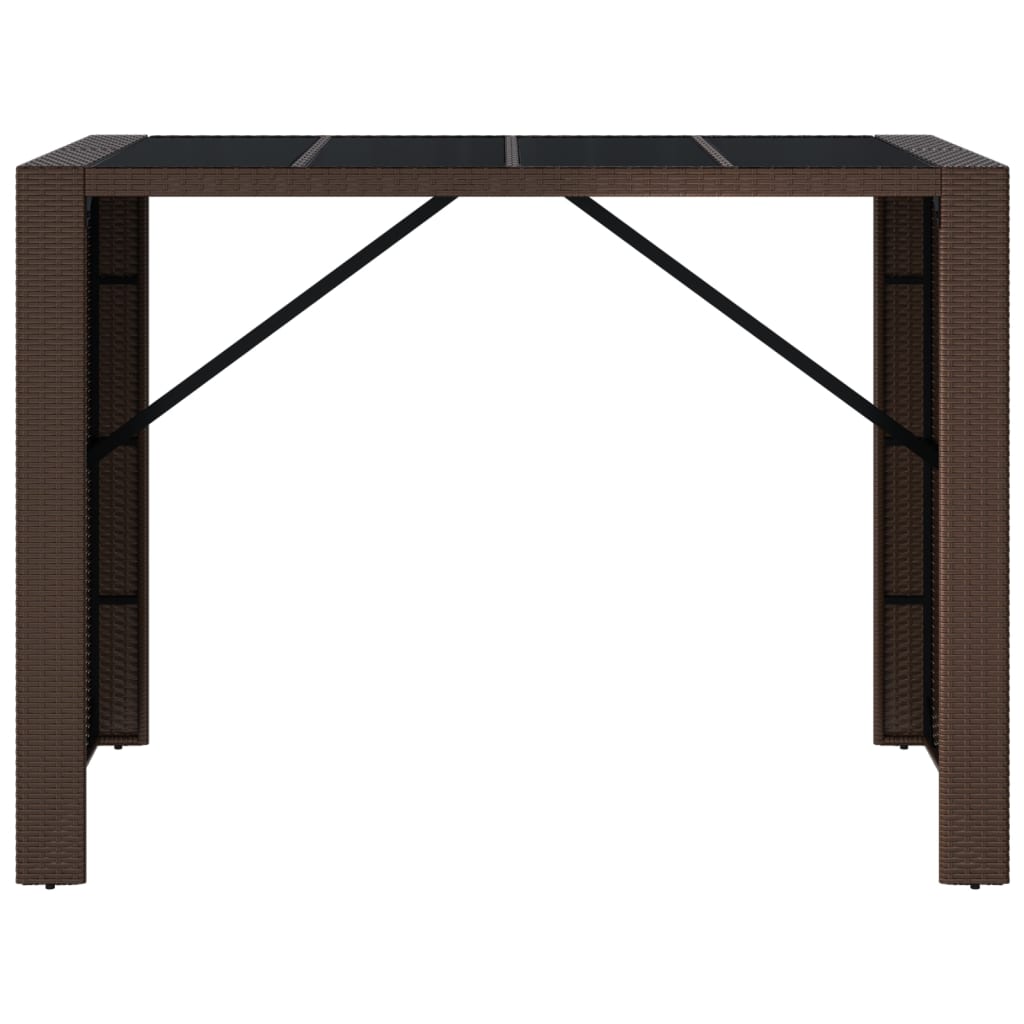 barbord med glasplade 145x80x110 cm polyrattan brun