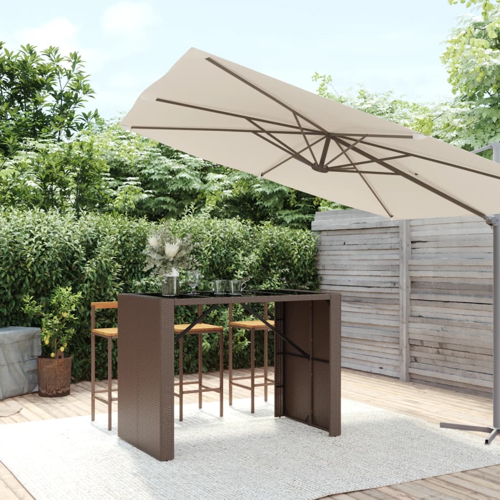 barbord med glasplade 145x80x110 cm polyrattan brun billede