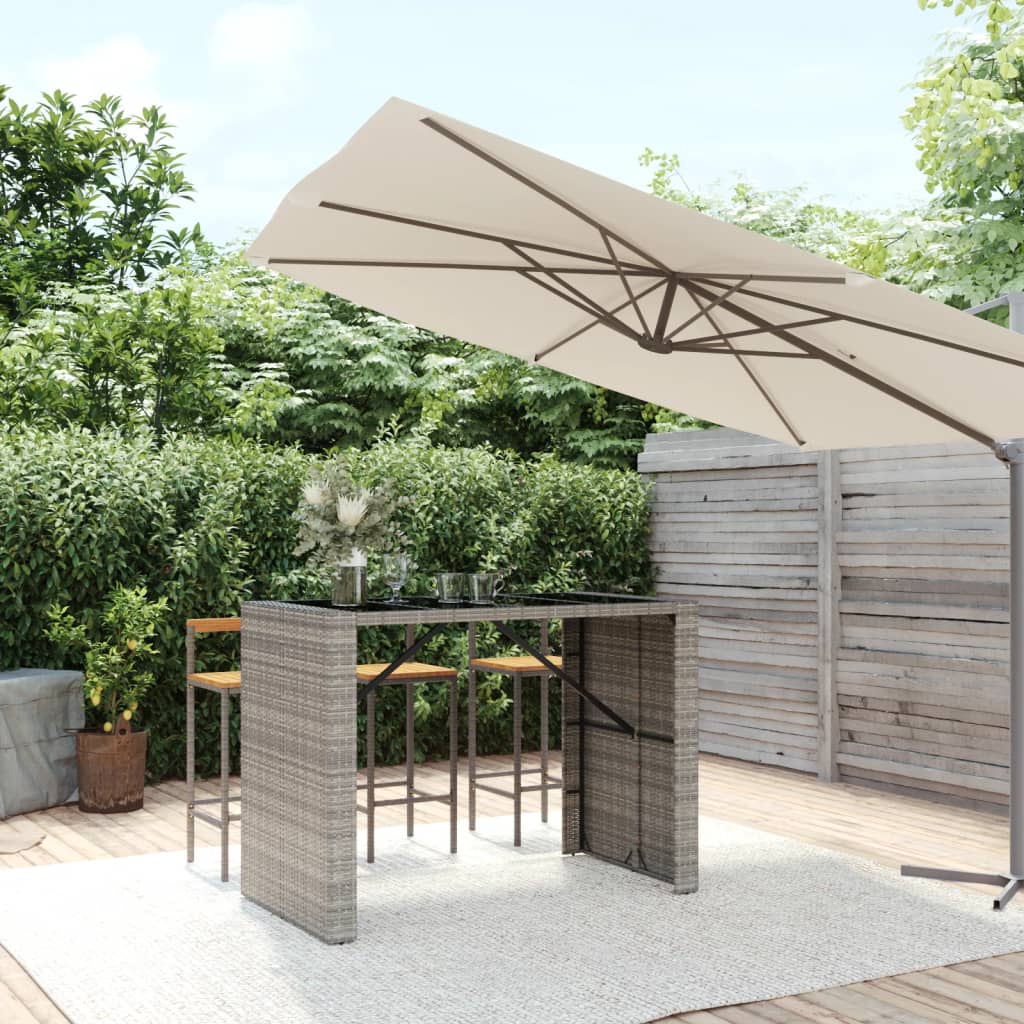 barbord med glasplade 145x80x110 cm polyrattan grå billede