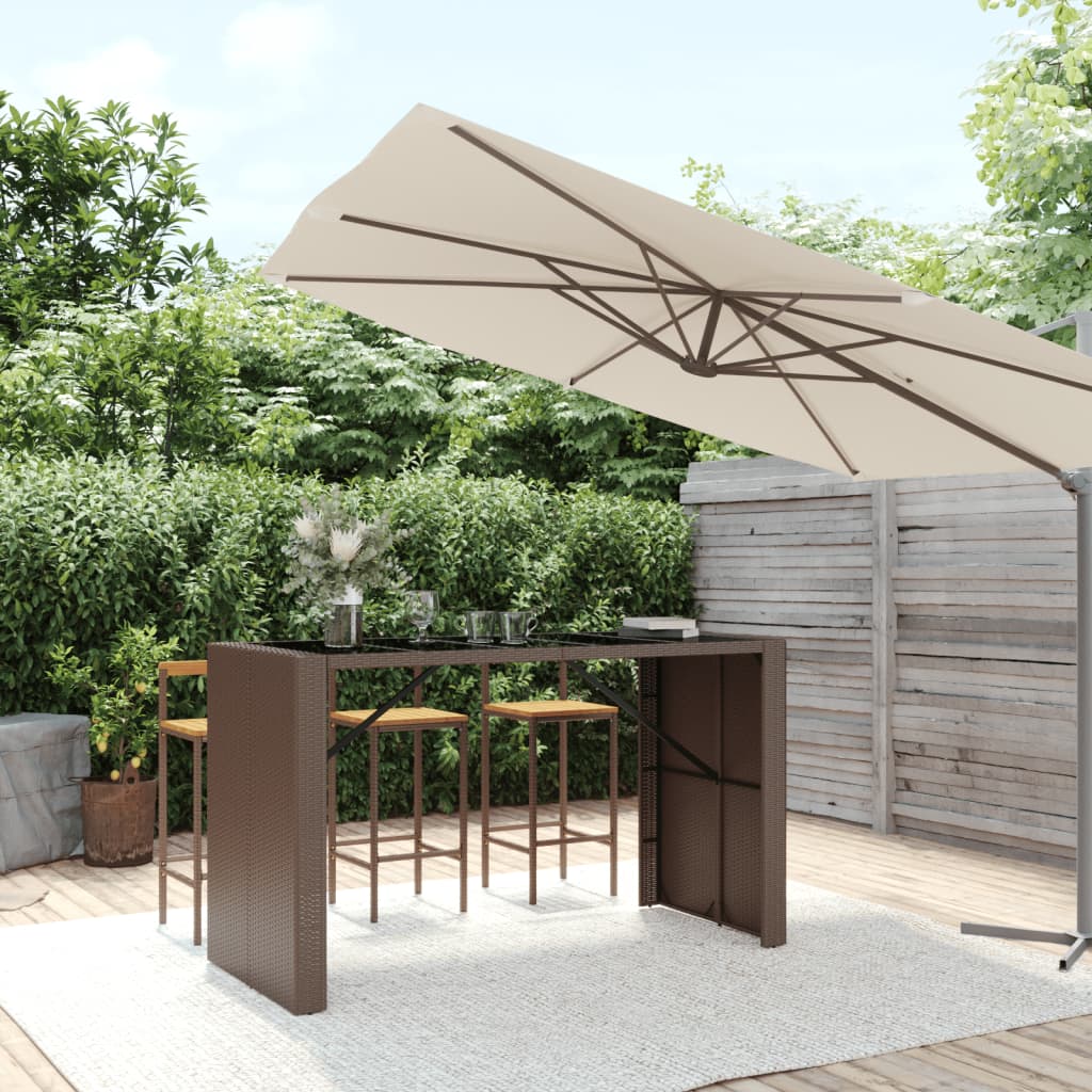 barbord med glasplade 185x80x110 cm polyrattan brun billede