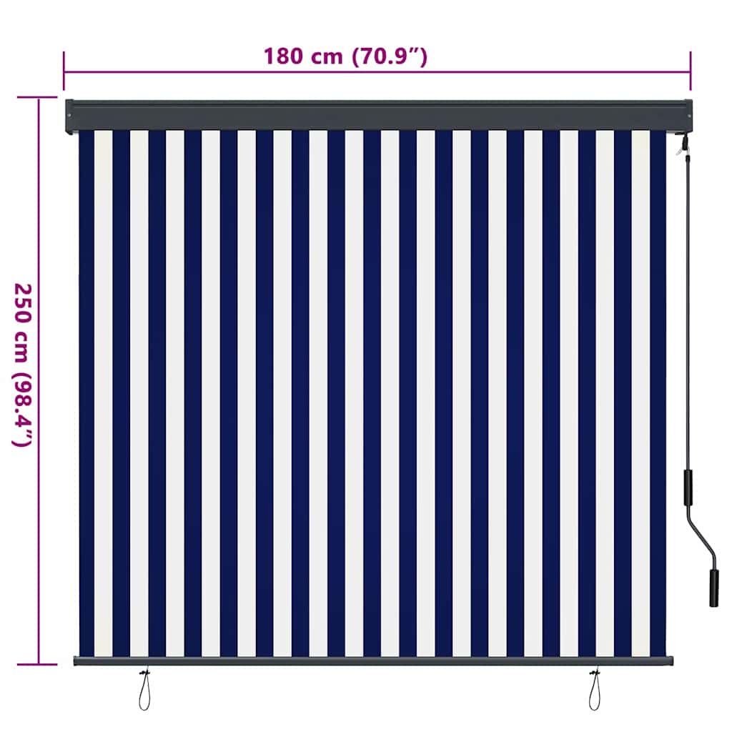 Rullegardin Blå og Hvid 180 x 250 cm Stof og Aluminium