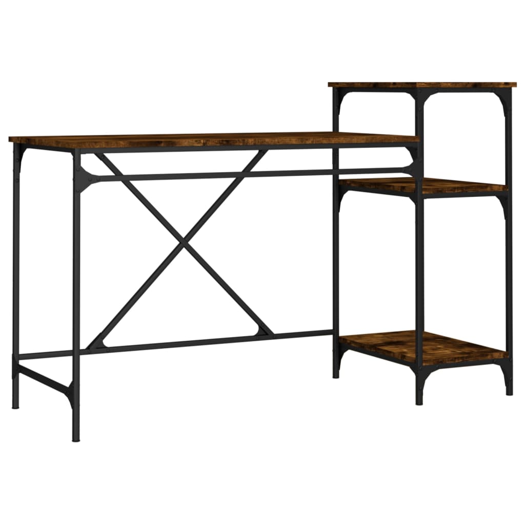 skrivebord m. hylder 135x50x90 cm konstrueret træ jern røget eg