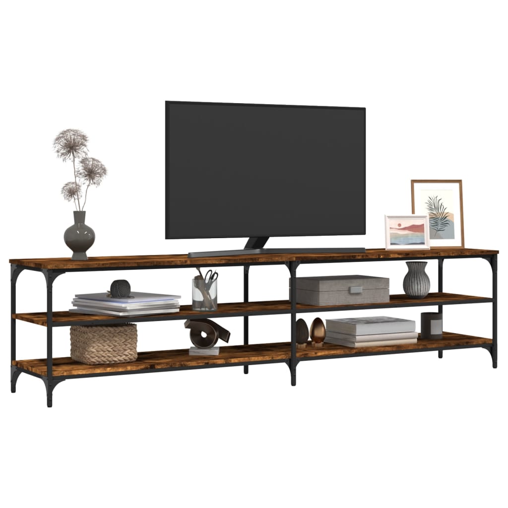 tv-bord 200x30x50 cm konstrueret træ metal røget egetræsfarve