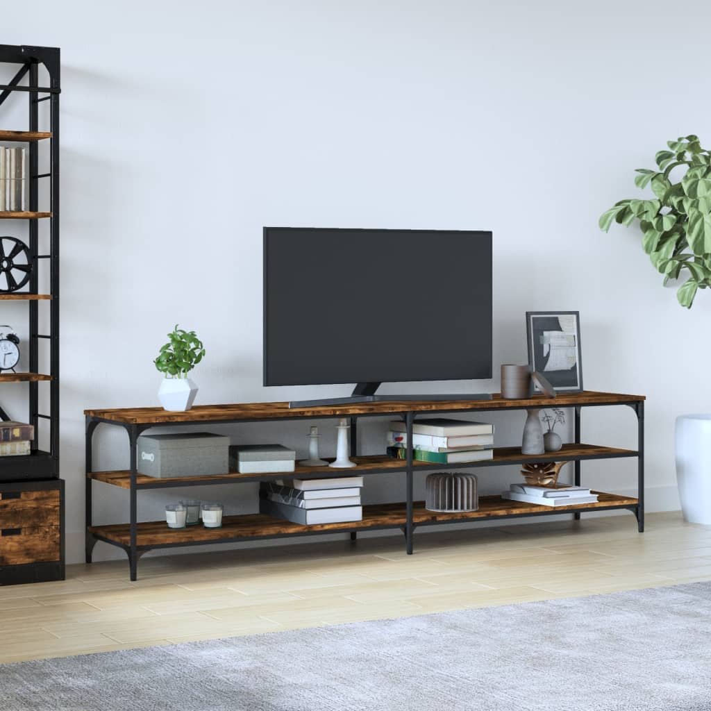 tv-bord 200x30x50 cm konstrueret træ metal røget egetræsfarve