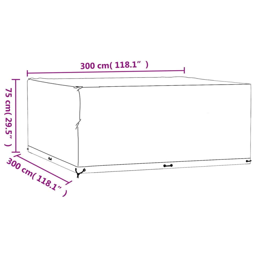 havemøbelovertræk 2 stk. 300x300x75 cm 16 øjer firkantet