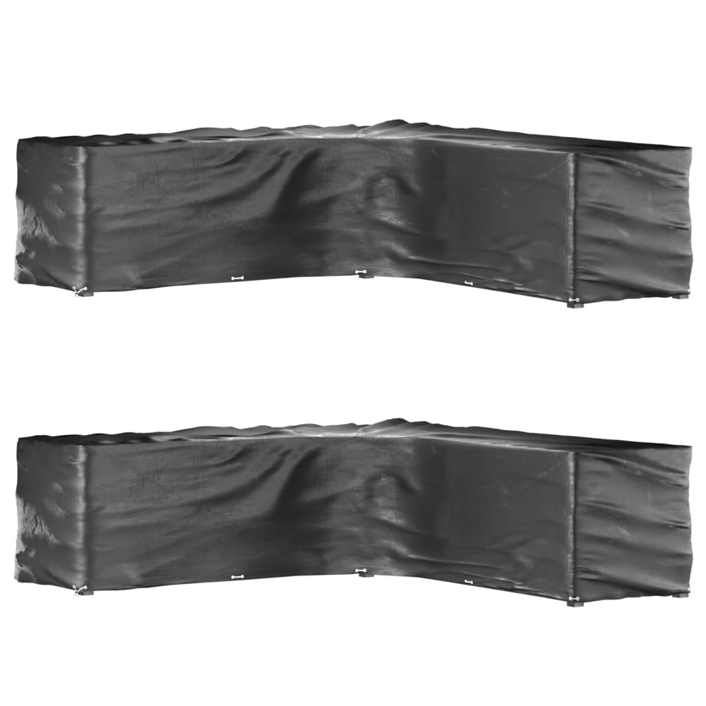 L-formede havemøbelovertræk - 2 stk., 300 × 300 × 90 cm, 20 øjer, sort