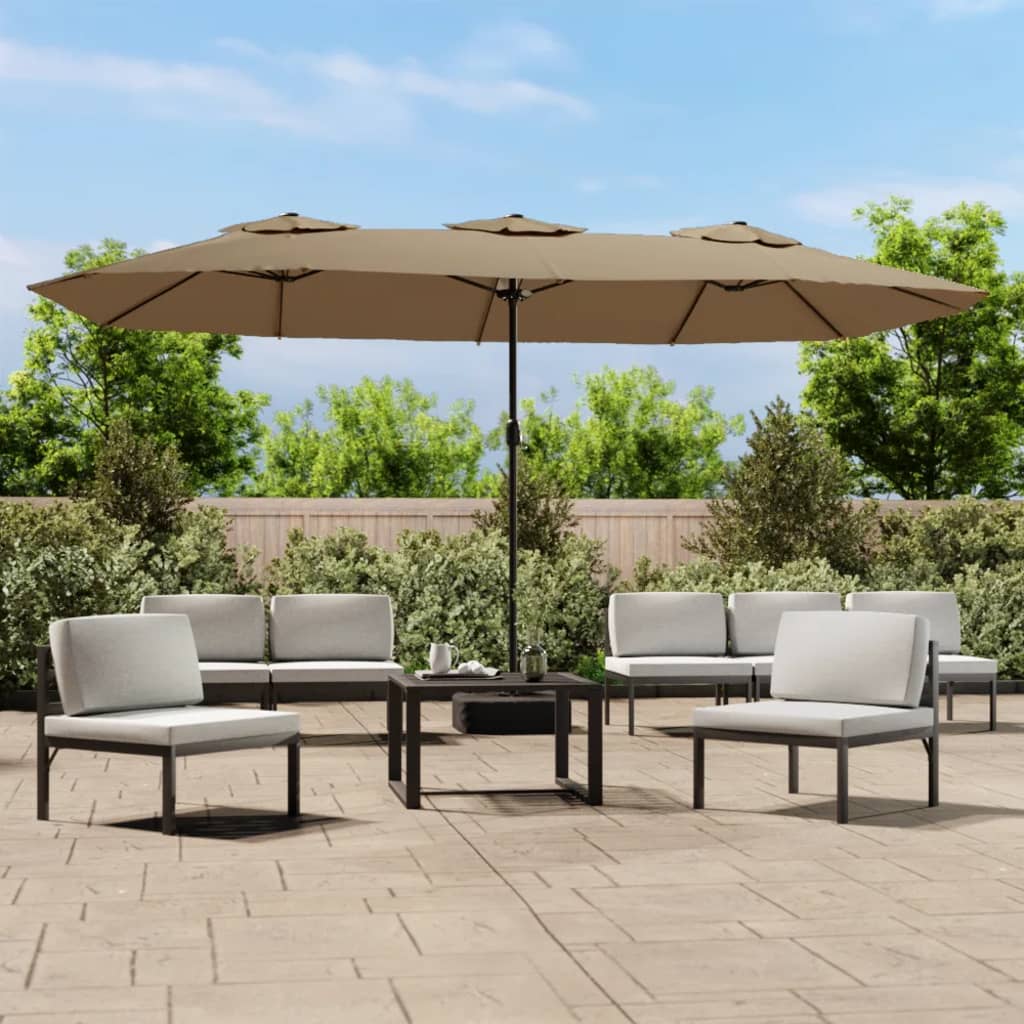 parasol m. dobbelt parasoldug 449x265 cm gråbrun