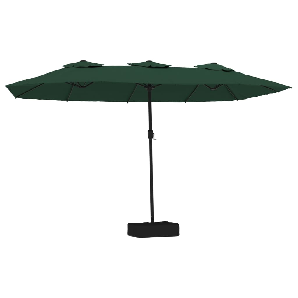 parasol med dobbelt parasoldug og LED-lys 449x265 cm grøn