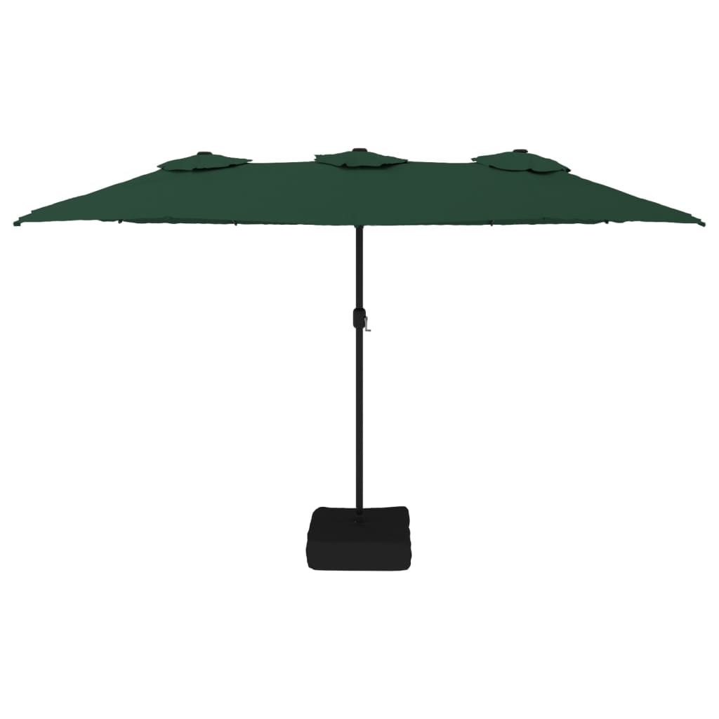 parasol med dobbelt parasoldug og LED-lys 449x265 cm grøn