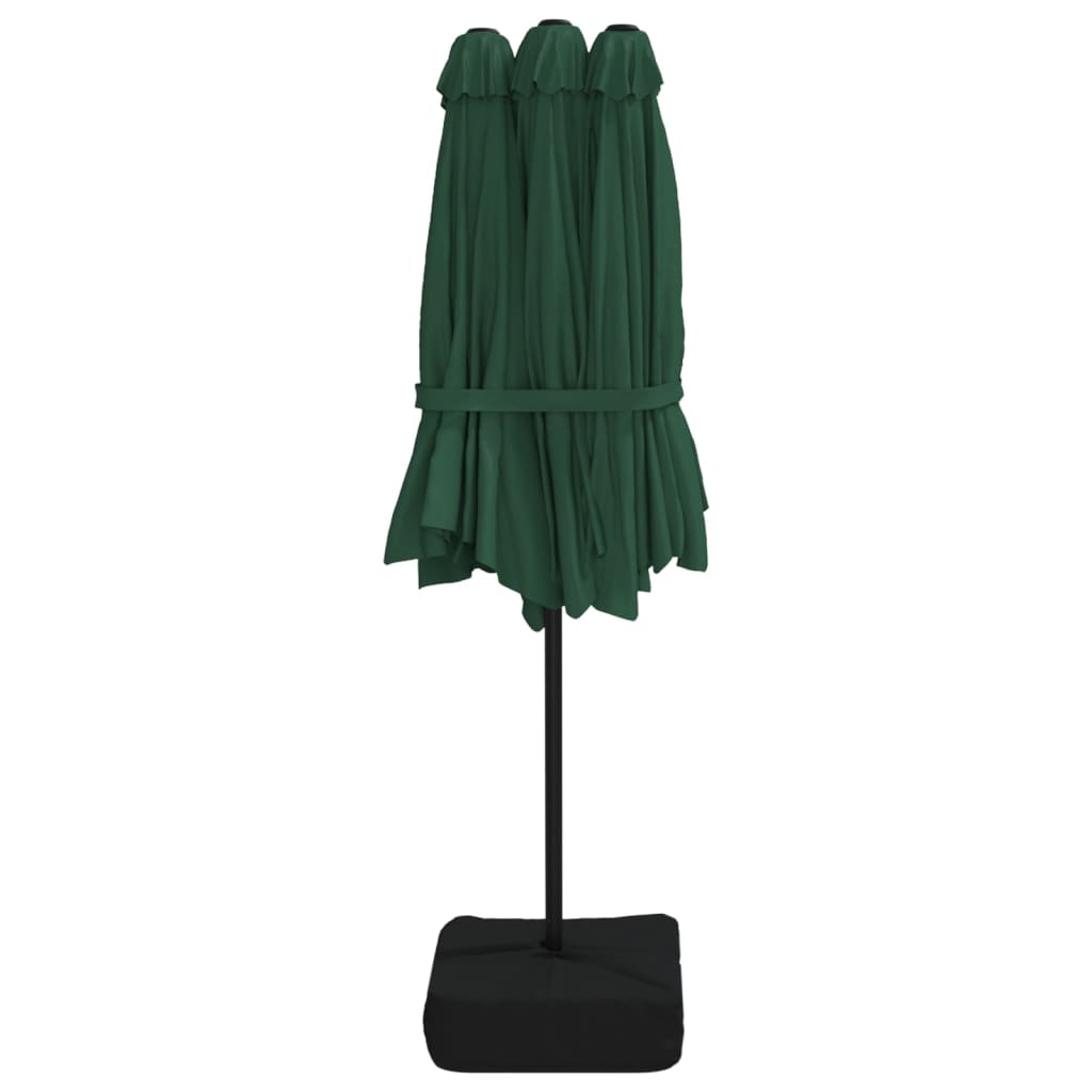 parasol med dobbelt parasoldug og LED-lys 449x265 cm grøn